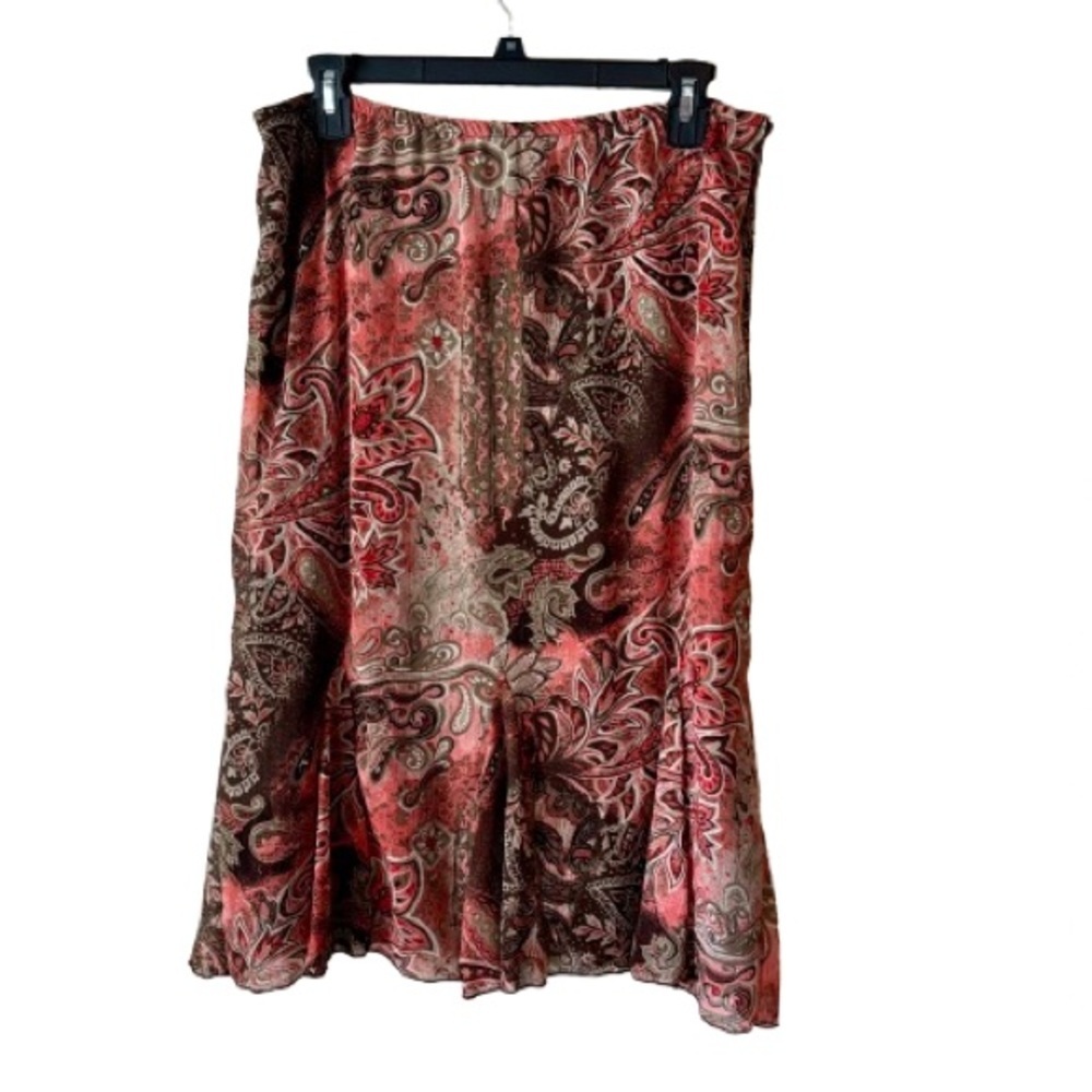 Elementz Paisley Boho Midi Skirt - Pink and Brown Size Petite Large